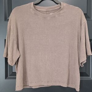 American Eagle Outfitters Ribbed Boxy Short Sleeve Tee in Taupe